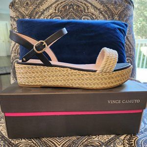Kate Spade Straw Wrapped, Navy, Size 10 Platform Sandals